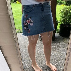 Embroidered jean skirt